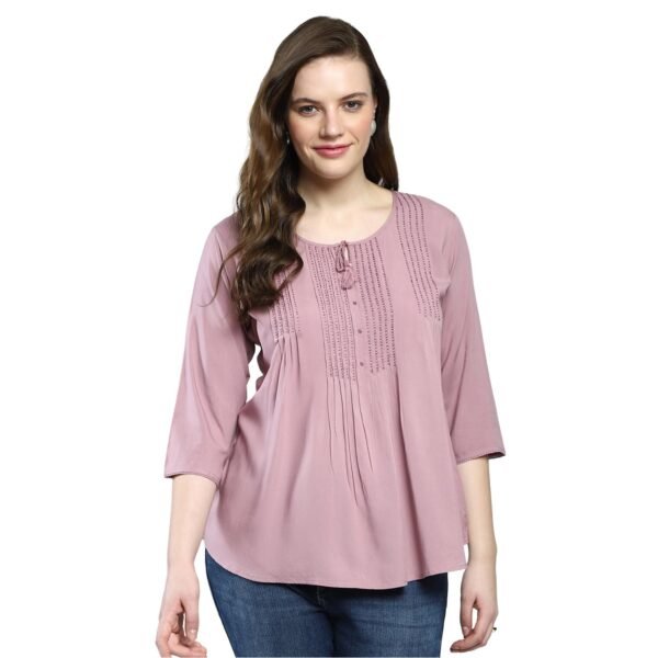 Monte Carlo Women's Self Design Round Neck Top | 3/4 Sleeve Casual Wear | Stylish & Comfortable | Everyday Top Wear for Women