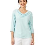 Salt Attire Mermaid Mule Cowl Neck Top for Women | Dark Peach 3/4 Sleeve Solid Formal Top | Elegant Workwear & Casual Wear