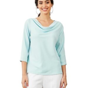 Salt Attire Mermaid Mule Cowl Neck Top for Women | Dark Peach 3/4 Sleeve Solid Formal Top | Elegant Workwear & Casual Wear