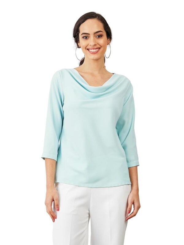 Salt Attire Mermaid Mule Cowl Neck Top for Women | Dark Peach 3/4 Sleeve Solid Formal Top | Elegant Workwear & Casual Wear