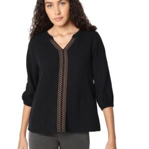 VERO MODA Bishop Sleeves Embroidered Monochrome Cotton Top