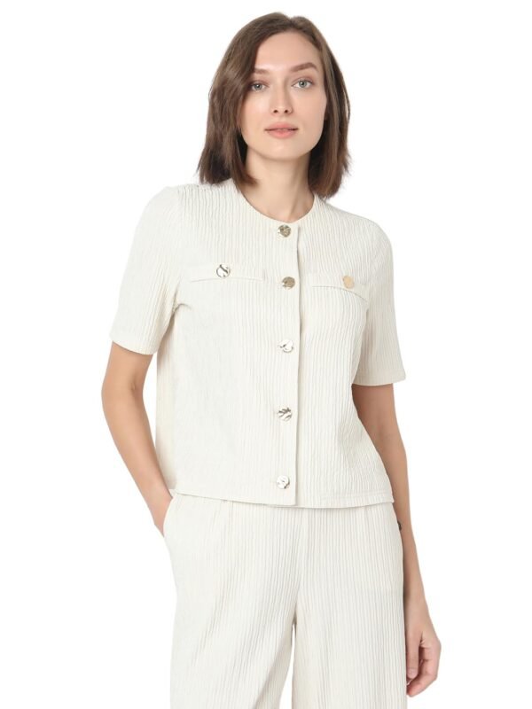 VERO MODA Women Self Design Round Neck Monochrome Top