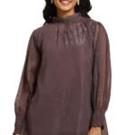 W for Woman Purple Turtle Neck Sheer Top