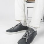 ZEESH Men Round Toe Lace-Ups Contrast Sole Lightweight Leather Sneakers